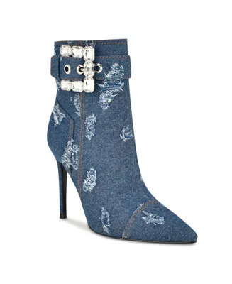 Nine West Women's Fabrica Pointy Toe Stiletto Dress Booties - Dark Blue Denim