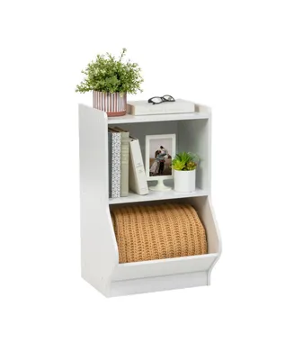 2-Tier Shelf Organizer with Easy Access Angled Cubby, White