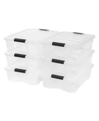 Iris Usa 6 Pack 26.95 Quart Stackable Plastic Storage Bins with Lids and Latching Buckles, Pearl, Containers with Lids and Latches