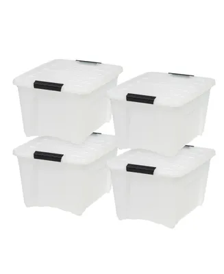 4 Pack 28qt Plastic Storage Bin with Lid and Secure Latching Buckles, Pearl