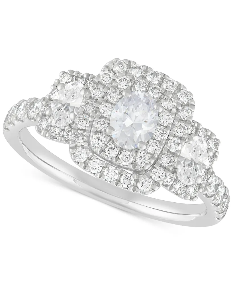 Diamond Oval Double Halo Engagement Ring (1-1/3 ct. t.w.) in 14k White Gold