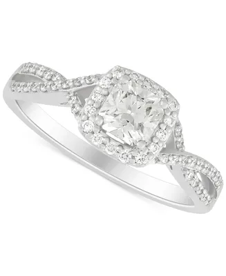 Diamond Princess-Cut Diamond Halo Twist Engagement Ring (3/4 ct. t.w.) in 14k White Gold