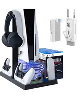 Bolt Axtion PS5 Vertical Stand with Through Metal Cooling Fan and Dual Controller Charger and 15 Game Slot Bundle