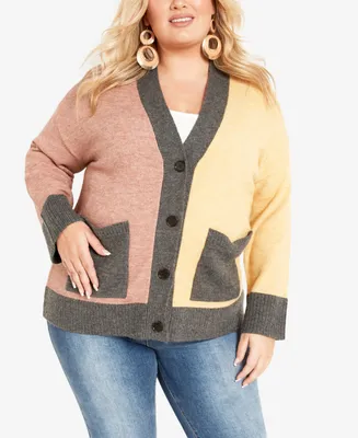 Avenue Plus Zola Colorblock V-neck Cardigan Sweater