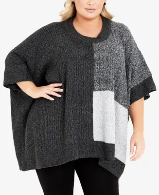 Avenue Plus Size Mia Round Neck Poncho Sweater