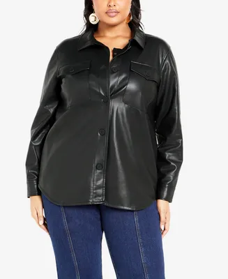 Avenue Plus Size Tyler Faux Leather Shacket Jacket