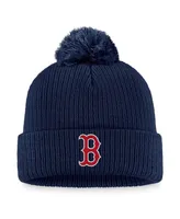 Women's Fanatics Navy Boston Red Sox Run The Bases Long Sleeve T-shirt and Cuffed Knit Hat with Pom Combo Set