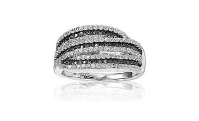 Suzy Levian New York Sterling Silver Cubic Zirconia Stripe Ring