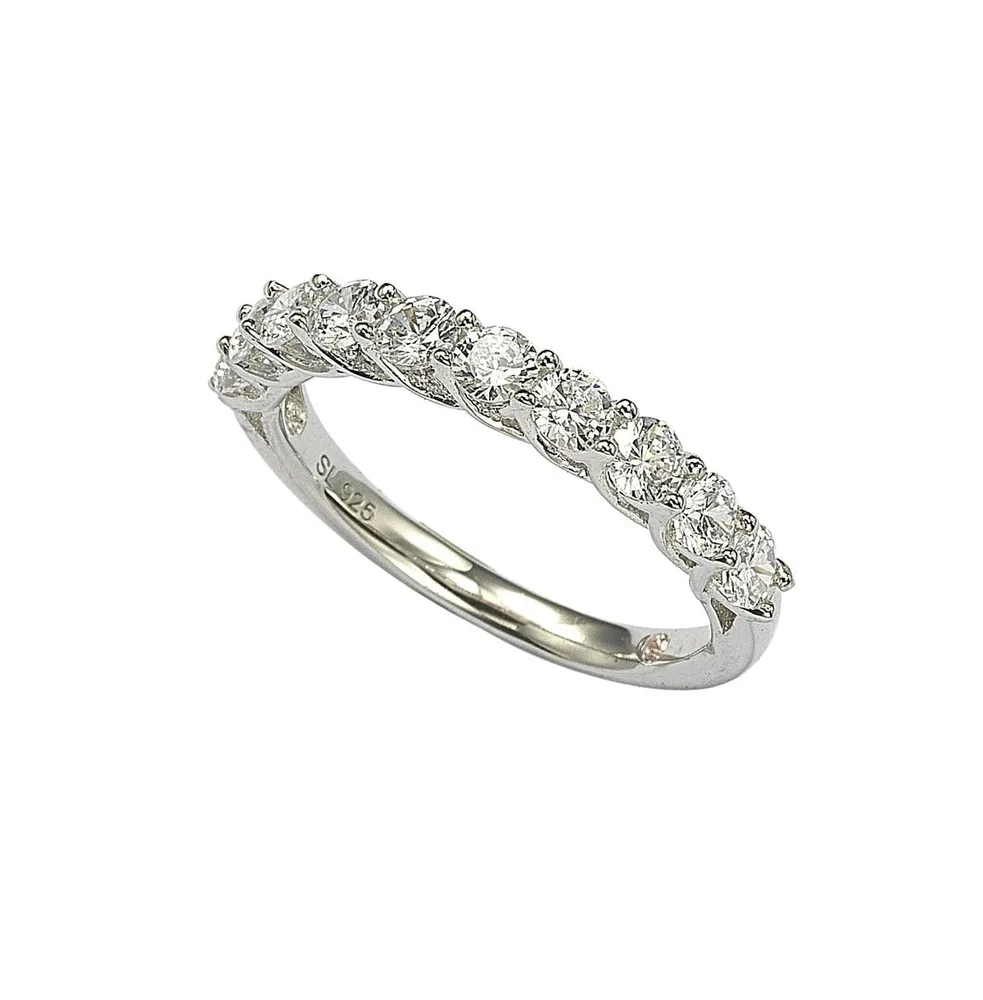 Suzy Levian Sterling Silver White Cubic Zirconia Half Band Ring