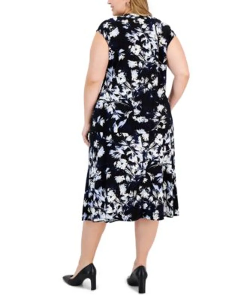 Kasper Plus Size Floral Print Cowl Neck Top Midi Skirt