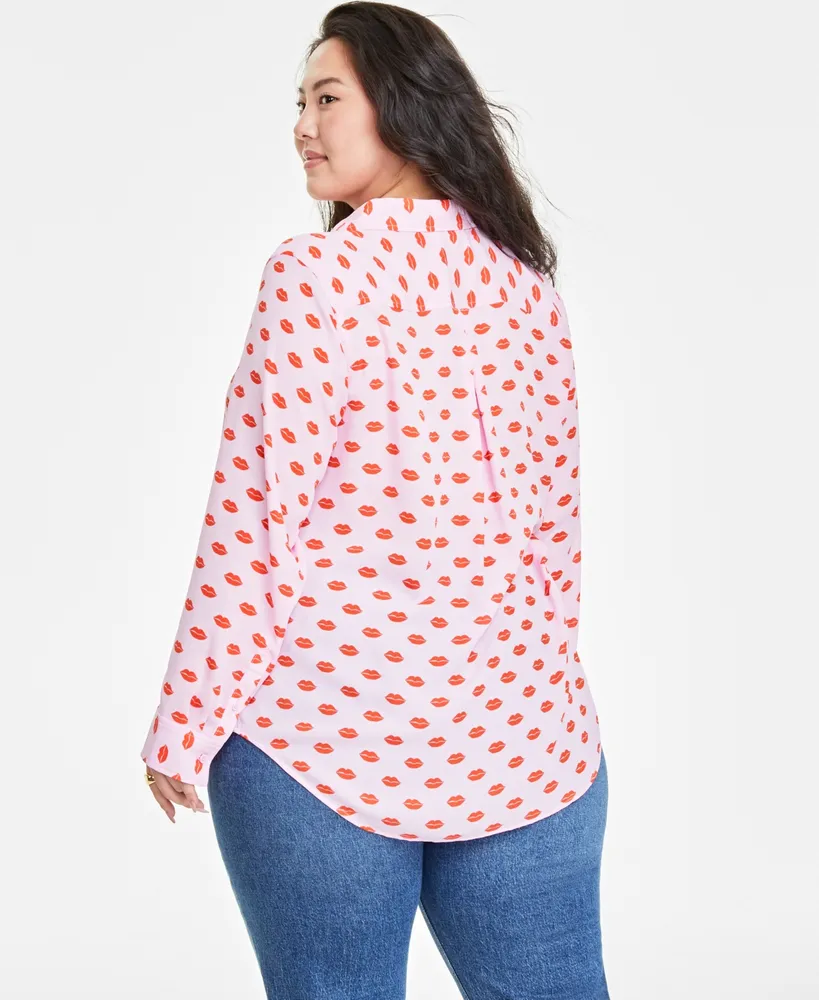 On 34th Plus Lip-Print Shirt, Created for Macy's