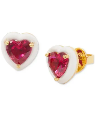 Kate Spade New York Gold-Tone White-Framed Red Crystal Heart Stud Earrings
