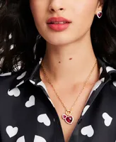 Kate Spade New York Gold-Tone White-Framed Red Crystal Heart Multi-Charm Pendant Necklace, 16" + 3" extender