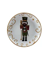 Holiday Magic Nutcracker 4 Piece Dessert Plate Set - White, Red, Gold