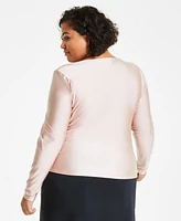 Bar Iii Trendy Plus Long-Sleeve Cowlneck Top, Created for Macy's