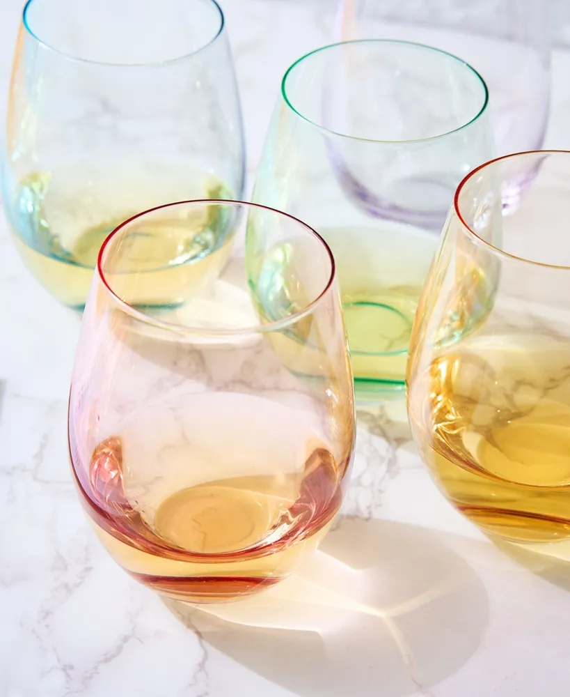 The Wine Savant Glass Colored Stemless Wine Glass, Set of 6