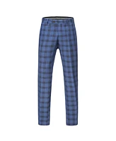 Gino Vitale Men's 3-Piece Performance Stretch Slim Fit Blue & Black Plaid Suit