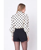 Women's Polka Dot Smock Neck Blouse