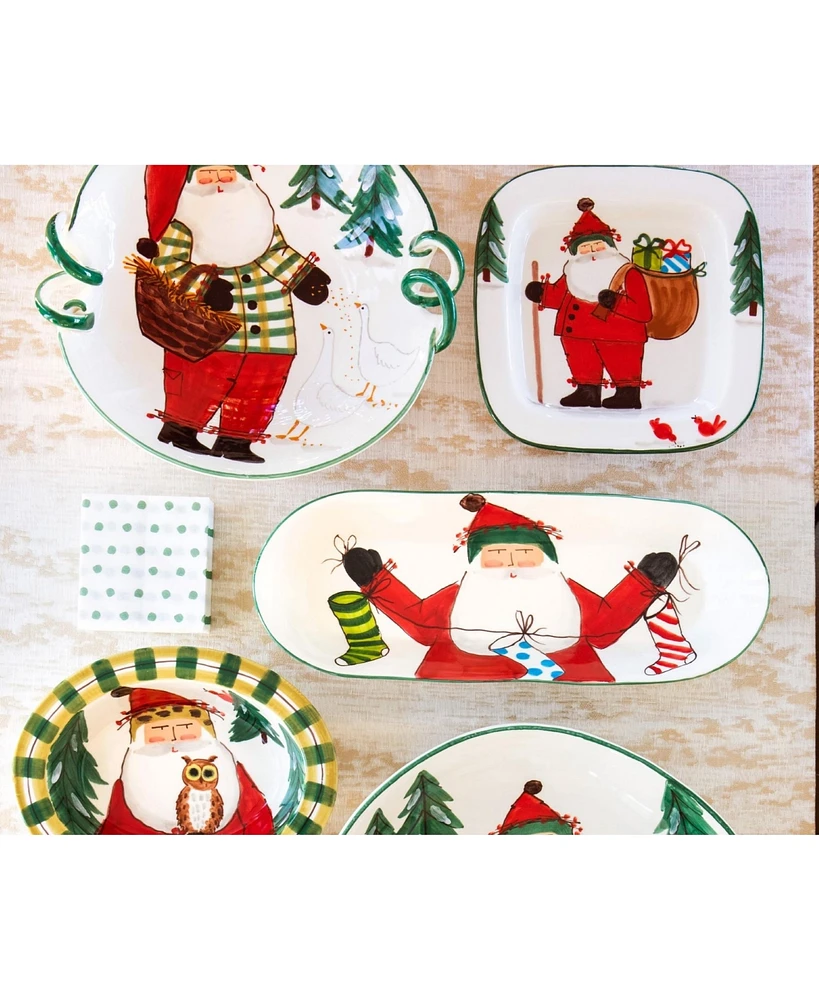 Old St. Nick Small Rimmed Oval Bowl with Owl