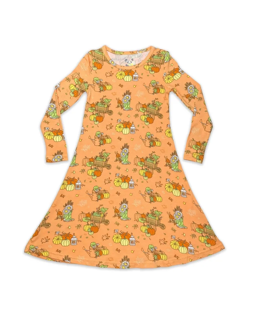 Bellabu Bear Toddler| Child Girls Pumpkin Long Sleeve Dress