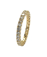 Suzy Levian New York Sterling Silver Cubic Zirconia Pave U-Shape Setting Eternity Band Ring