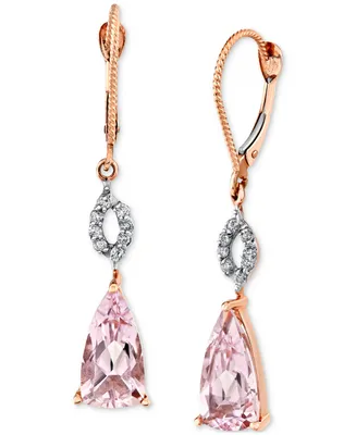 Pink Amethyst (3-3/8 ct. t.w.) & Diamond (1/6 ct. t.w.) Leverback Drop Earrings in 14k Rose Gold
