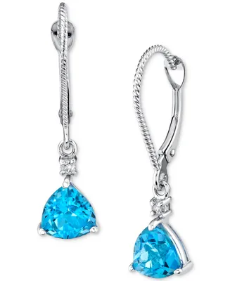 Blue Topaz (2 ct. t.w.) & Diamond Accent Trillion Leverback Drop Earrings in 14k White Gold