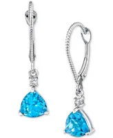 Blue Topaz (2 ct. t.w.) & Diamond Accent Trillion Leverback Drop Earrings in 14k White Gold