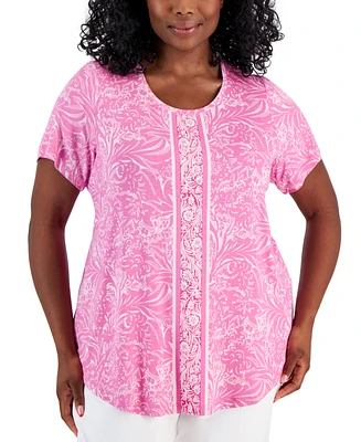 Jm Collection Plus Runway Print Short-Sleeve Top, Created for Macy's