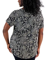 Jm Collection Plus Size Paige Paisley Short-Sleeve Top, Created for Macy's