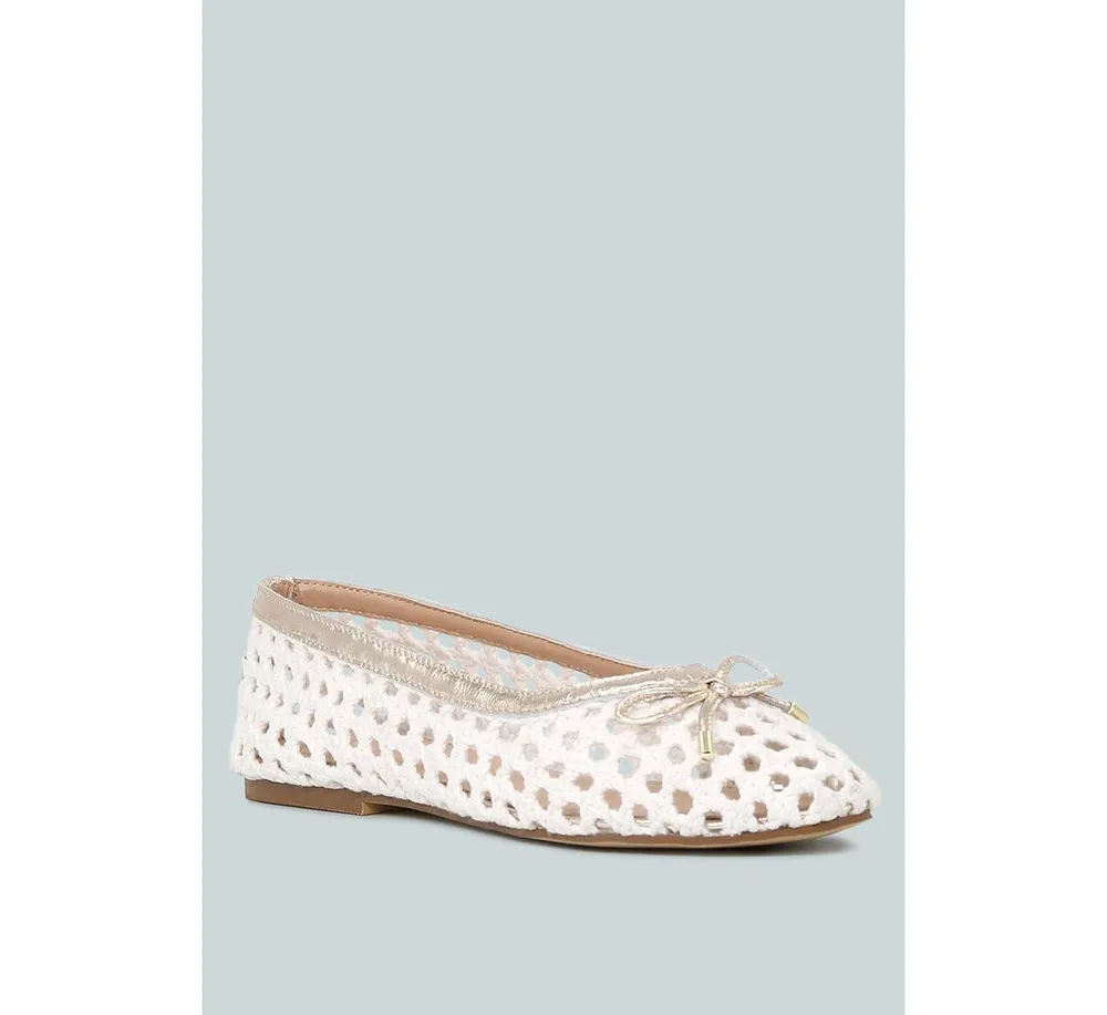 Brionna Women's White Cotton Mesh Flat Ballerinas