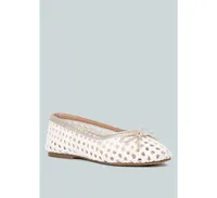 Brionna Women's White Cotton Mesh Flat Ballerinas