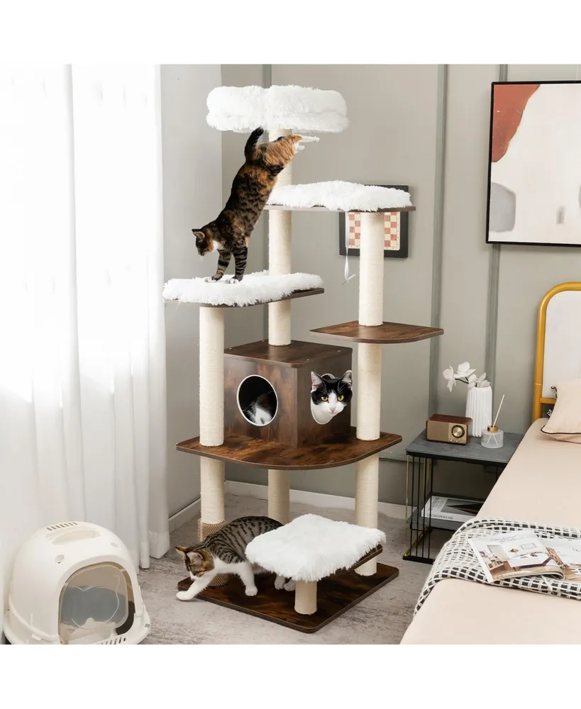 Wooden Cat Tree 71'' 7-Layer Cat Tower with Sisal Scratching Posts Perch & Cushions