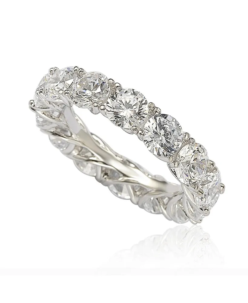 Suzy Levian New York Sterling Silver Cubic Zirconia Crossing Setting Eternity Band Ring