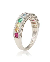 Suzy Levian New York Sterling Silver Rainbow Cubic Zirconia Eternity Half Band Ring