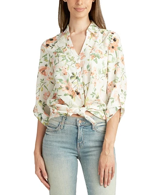 Bcx Juniors' Portifino Floral-Print Utility Shirt