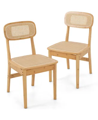 Rattan Accent Chairs Set of 2 Bamboo Frame Cane Woven Backrest &Seat Dining Room