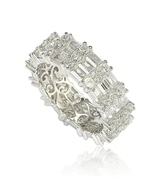 Suzy Levian Sterling Silver Cubic Zirconia White Baguette Modern Eternity Band Ring