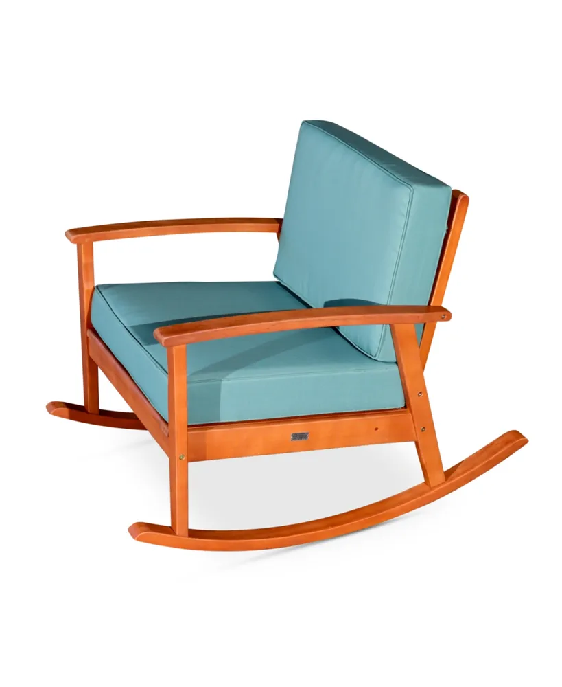 Simplie Fun Eucalyptus Rocking Chair With Cushions, Natural Oil Finish, Sage Cushions