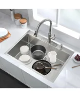 Streamdale Furniture Stainless Steel 30 In 2-Hole Single Bowl Drop-In Kitchen Sink With Bottom Grid And Basket