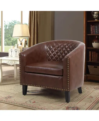 Simplie Fun Accent Barrel Chair Living Room Chair With Nailhead And Solid Wood Legs Pu Leather