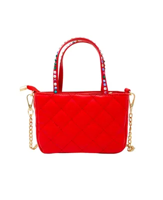 Girl's Red Quilted Rhinestone Tote Bag