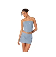 Women's Icing embellished denim corset top