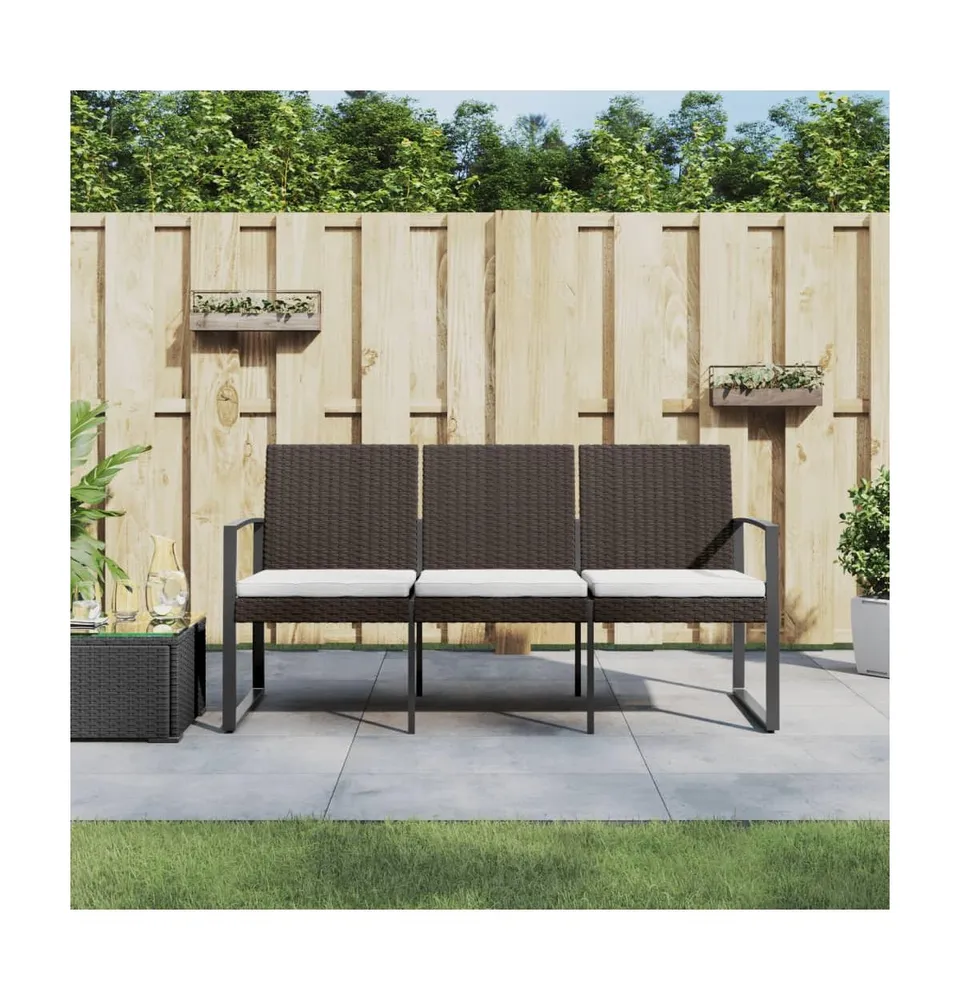 3-Seater Patio Bench with Cushions Brown Pp Rattan