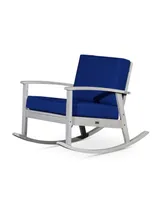 Simplie Fun Eucalyptus Rocking Chair With Cushions, Silver Gray Finish, Navy Cushions