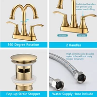 Streamdale Furniture 4 Inches Centerset Bathroom Faucet 360 Swivel Spout, With Pop Up Drain