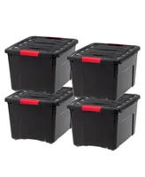 Iris 4 Pack 40qt Plastic Storage Bin with Lid and Secure Latching Buckles, Black