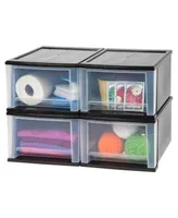 Iris 17 Qt. Plastic Stackable Storage Drawers, Medium, 4 Pack, Black