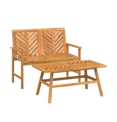 2 Piece Patio Lounge Set Solid Wood Acacia