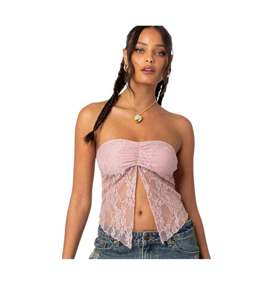 Women's Twilight sheer lace split front top